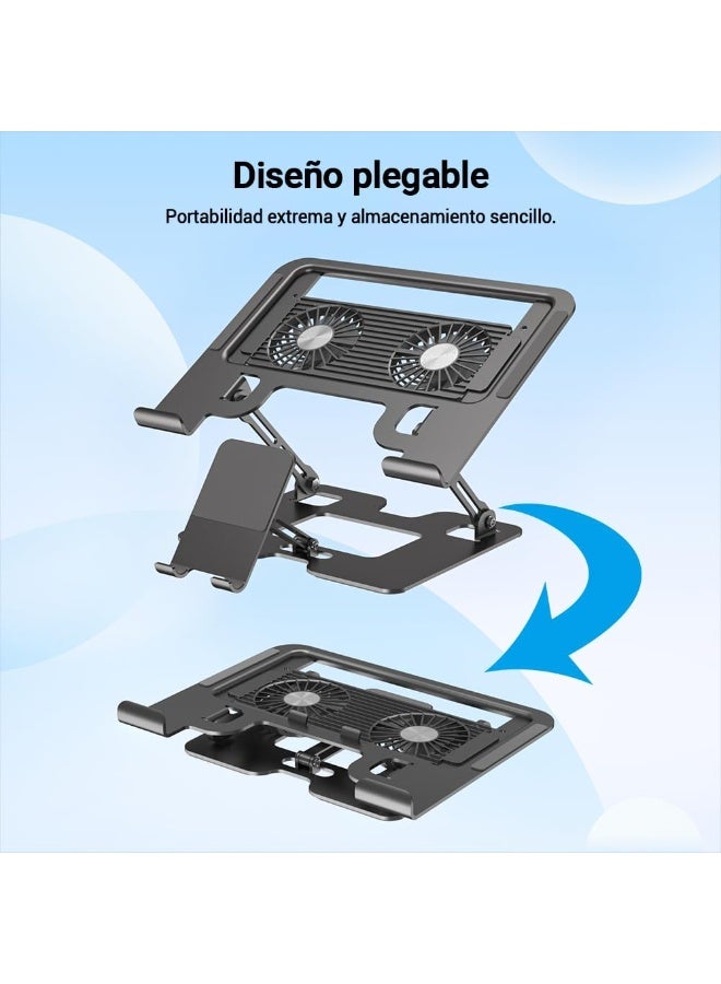 Laptop Stand with Dual Cooling Fans & Phone Holder – Foldable Ventilated Computer Cooler Base for Daily Use - Image 4