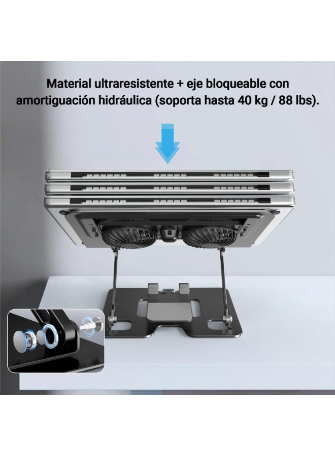 Laptop Stand with Dual Cooling Fans & Phone Holder – Foldable Ventilated Computer Cooler Base for Daily Use - Image 2