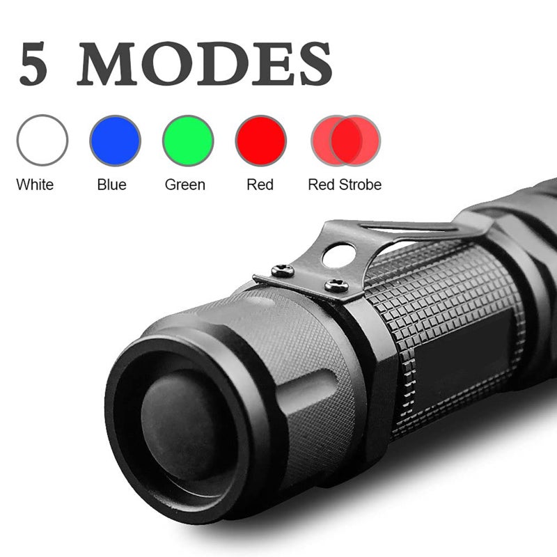 5-in-1 Multicolor Rechargeable Tactical Flashlight, Powerful White-Red-Green-Blue Led Light Torch with Traffic Signal Wand, for Hog Predator Hunting & Tracking, Fishing(Battery Included） - Image 3