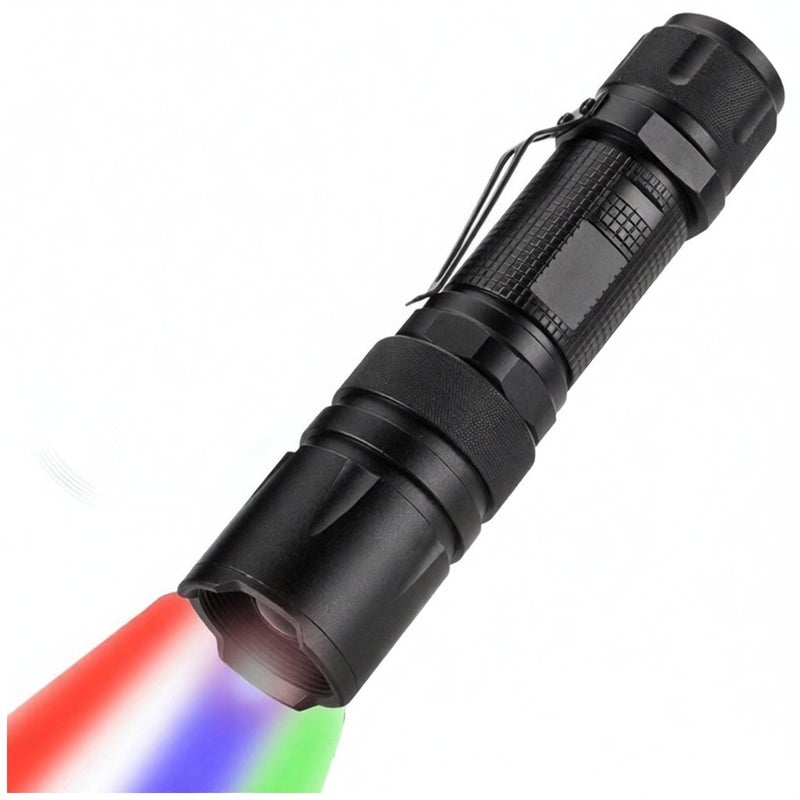 5-in-1 Multicolor Rechargeable Tactical Flashlight, Powerful White-Red-Green-Blue Led Light Torch with Traffic Signal Wand, for Hog Predator Hunting & Tracking, Fishing(Battery Included） - Image 1
