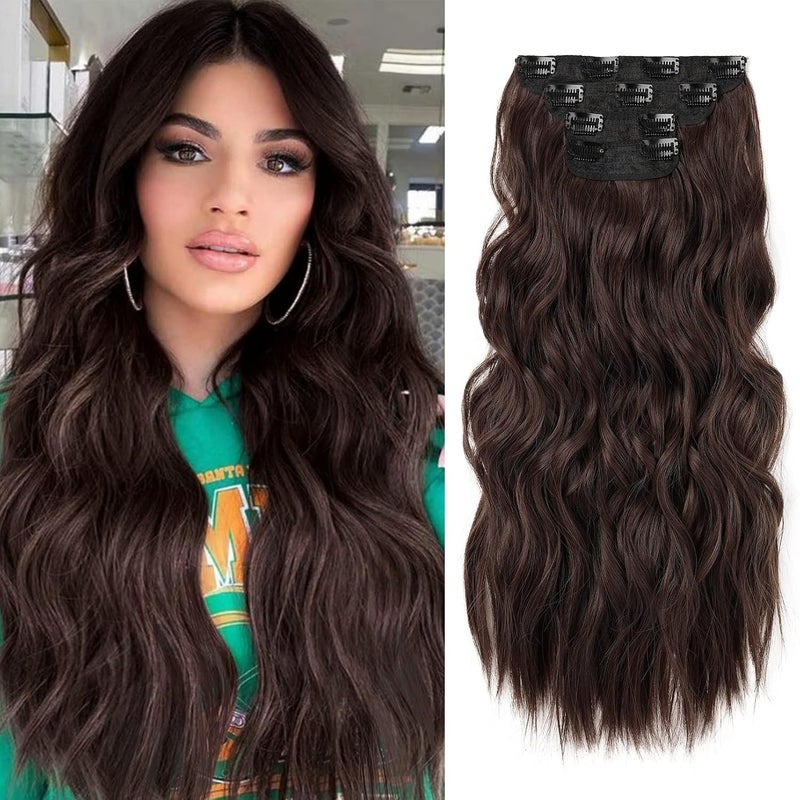 REECHO Hair Extensions 4PCS Clip in Hair Extensions HE001 Natural Soft Synthetic Hairpieces for Women 20 Inch200 Gram Pack of 4 Dark Brown