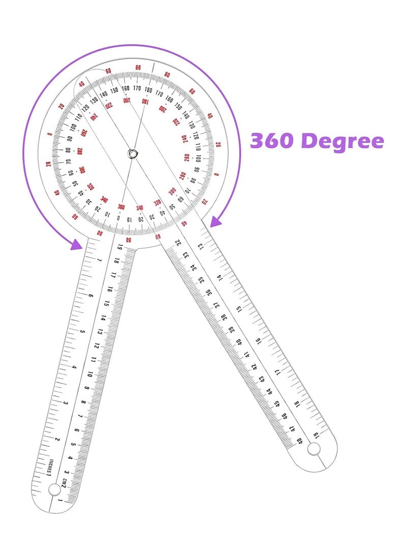 BIONEX 12 Inch Goniometer Transparent Orthopedic Angle Ruler Plastic Goniometer 360 Degree for Body Measuring Tape  - Image 4