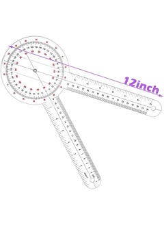 BIONEX 12 Inch Goniometer Transparent Orthopedic Angle Ruler Plastic Goniometer 360 Degree for Body Measuring Tape  - Image 2