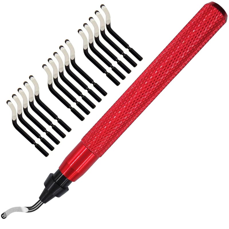 Coeweule Premium Deburring Tool with 15 Pcs High Speed Steel Swivel Blades, Deburring Tool for Metal, Resin, PVC Pipes, Plastic, Aluminum, Copper, Wood, 3D Printing Burr Removal Reamer Tool Red - Image 1