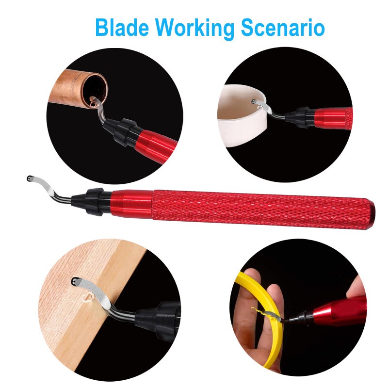 Coeweule Premium Deburring Tool with 15 Pcs High Speed Steel Swivel Blades, Deburring Tool for Metal, Resin, PVC Pipes, Plastic, Aluminum, Copper, Wood, 3D Printing Burr Removal Reamer Tool Red - Image 4