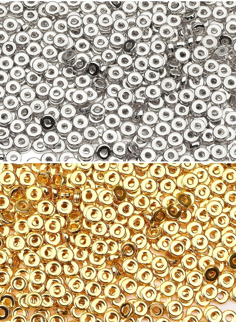 1500 Pieces 6mm Flat Round Spacer Beads, Smooth Bead Making Beads Jewelry Craft Supplies for DIY Bracelets Necklaces Earrings Etc. (gold, Silver)