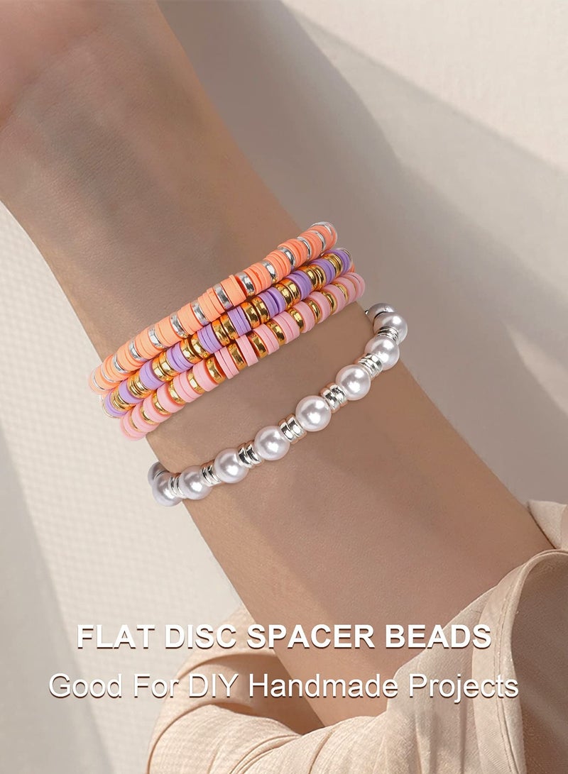 1500 Pieces 6mm Flat Round Spacer Beads, Smooth Bead Making Beads Jewelry Craft Supplies for DIY Bracelets Necklaces Earrings Etc. (gold, Silver)