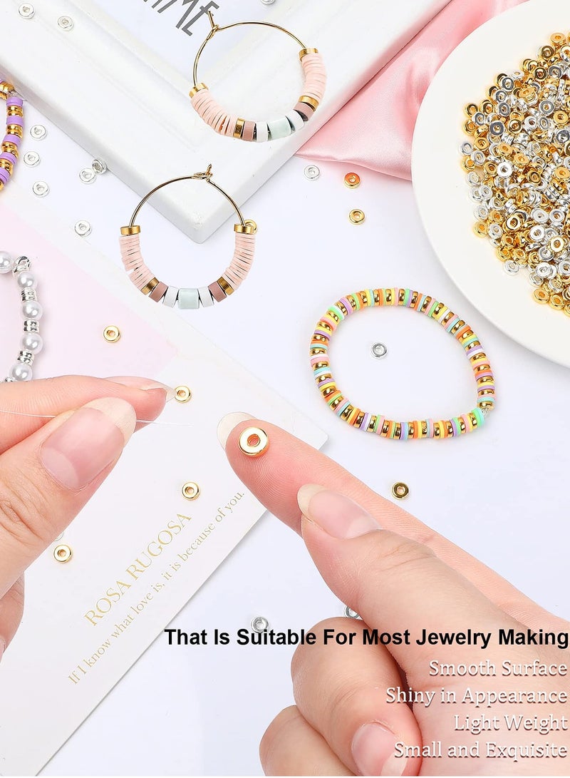 1500 Pieces 6mm Flat Round Spacer Beads, Smooth Bead Making Beads Jewelry Craft Supplies for DIY Bracelets Necklaces Earrings Etc. (gold, Silver)