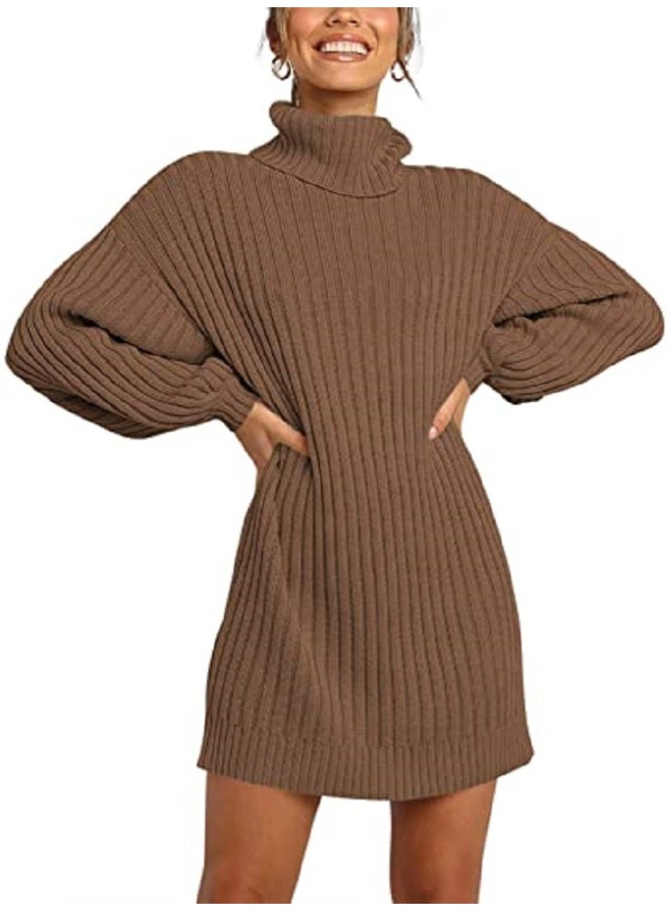 NIBEMINENT Turtleneck Sweater Dress Woman Long Sleeve Knitted Autumn Winter Dress Fashion Loose Mini Dress Casual Knitwear - Image 1