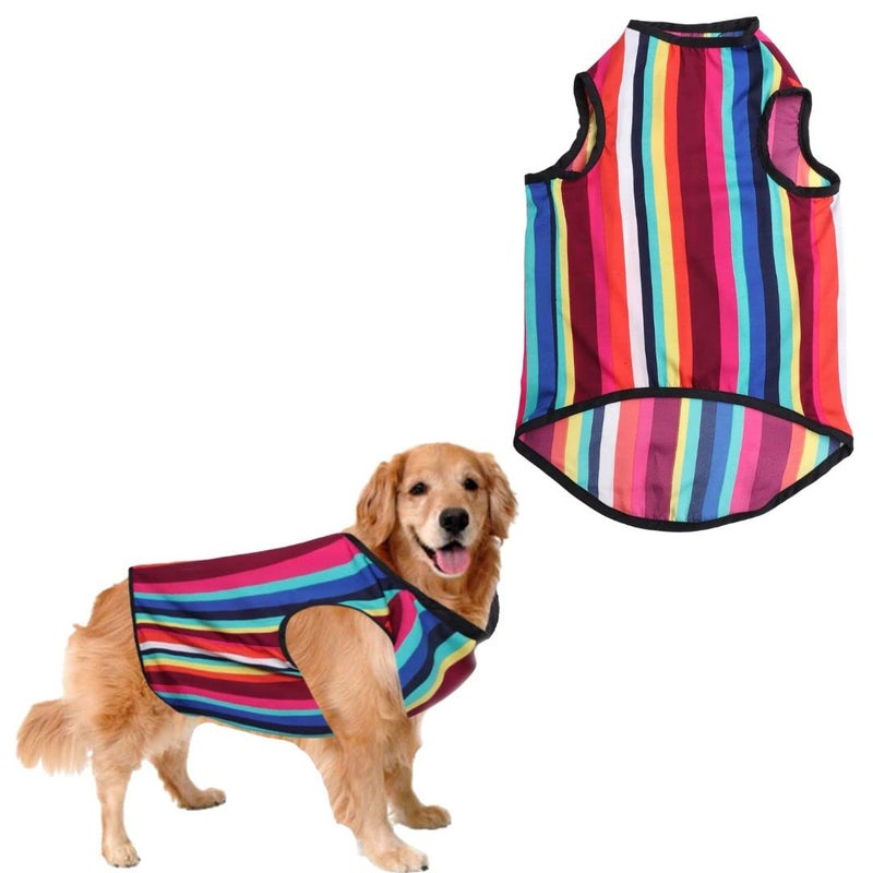 Sage Square Crazy Printed Dog T-Shirt, Trending Dog T-Shirt, Ultra Soft & Light Weight, Comfortable & Breathable Dog Apparel, Trendy Outfit (Colorful Stripes Print) (Large - 20inch) - Image 1