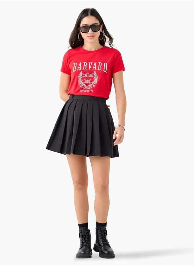 SP Characters Harvard Print T-shirt with Crew Neck and Short Sleeves