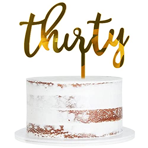 Qertesl Acrylic thirty Cake Topper30th Birthday Cake Toppers 30th Anniversary Party Decorations Supplies Double Sided Gold Glitter - Image 1