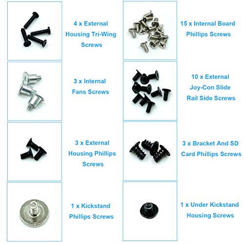 EMiEN Replacement Full Screws Set For Nintendo Switch Console, EMiEN Screws Replacement for Nintendo Switch Slide Rail Back Shell, Philip’s Triwing Head Screws - Image 2
