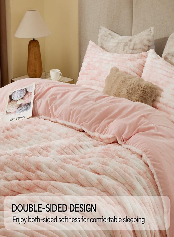 BEDELITE Fleece Queen Comforter Set -Super Soft & Warm Fluffy Pink&White Bedding, Luxury Fuzzy Heavy Bed Set for Winter with 2 Pillow Cases - Image 5