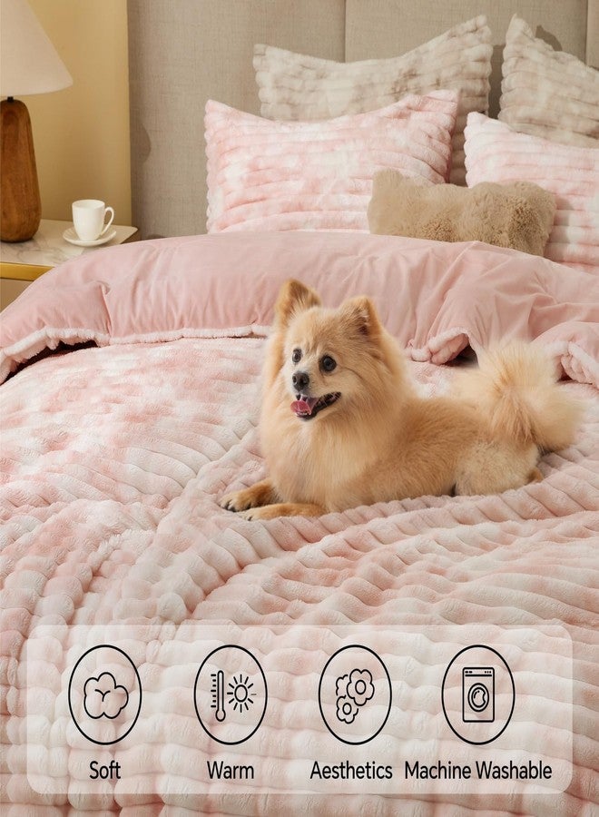 BEDELITE Fleece Queen Comforter Set -Super Soft & Warm Fluffy Pink&White Bedding, Luxury Fuzzy Heavy Bed Set for Winter with 2 Pillow Cases - Image 3