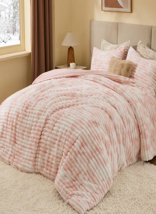 BEDELITE Fleece Queen Comforter Set -Super Soft & Warm Fluffy Pink&White Bedding, Luxury Fuzzy Heavy Bed Set for Winter with 2 Pillow Cases - Image 2