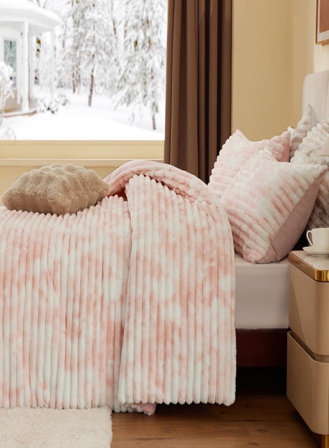 BEDELITE Fleece Queen Comforter Set -Super Soft & Warm Fluffy Pink&White Bedding, Luxury Fuzzy Heavy Bed Set for Winter with 2 Pillow Cases - Image 4