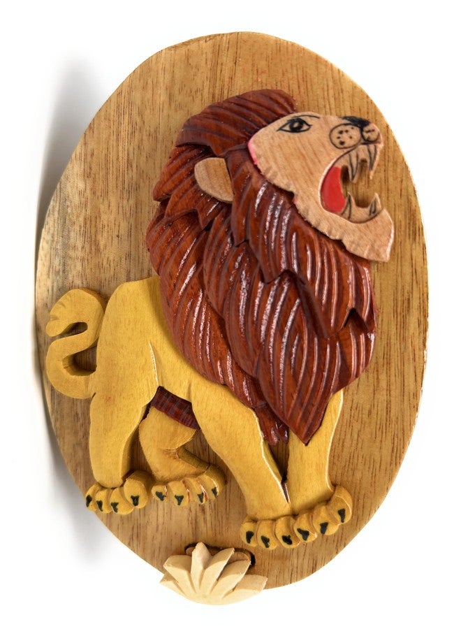 The Handcrafted Lionheart, Handcrafted Wooden Puzzle Box, All-Natural Intarsia Wood Art - Image 1