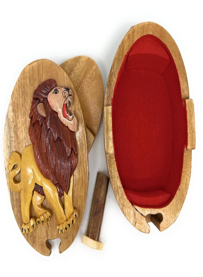 The Handcrafted Lionheart, Handcrafted Wooden Puzzle Box, All-Natural Intarsia Wood Art - Image 2