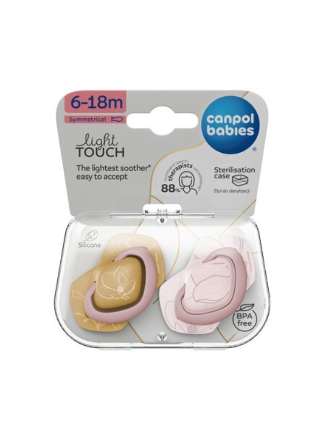 Canpol babies Silicone Soother Light touch 6-18m Symmetrical GOLD 2 pcs pink​ - Image 1