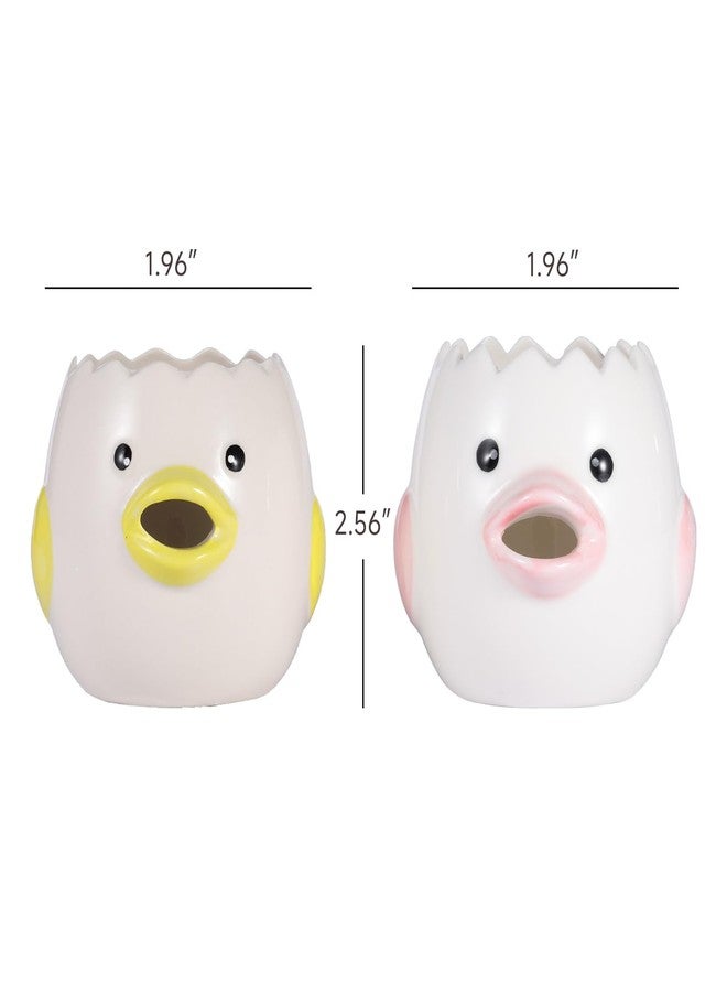 Edgnb 2 Pack Cute Egg Separator, Ceramics Vomiting Chicken Egg Yolk Egg White Separator, Little Chick Small Egg Filter Splitter,Dishwasher Safe (Yellow & Pink) - Image 2
