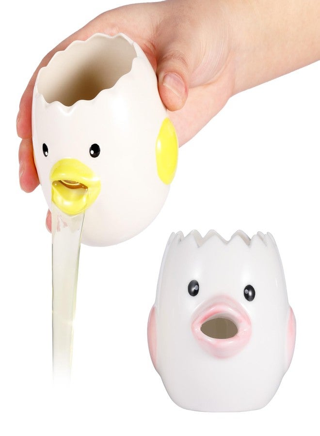 Edgnb 2 Pack Cute Egg Separator, Ceramics Vomiting Chicken Egg Yolk Egg White Separator, Little Chick Small Egg Filter Splitter,Dishwasher Safe (Yellow & Pink) - Image 1