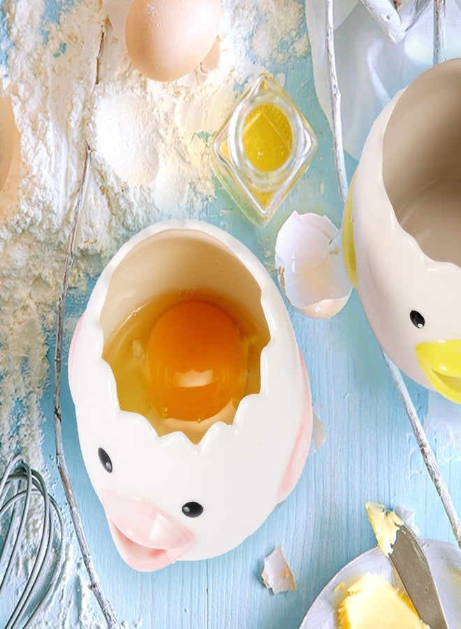 Edgnb 2 Pack Cute Egg Separator, Ceramics Vomiting Chicken Egg Yolk Egg White Separator, Little Chick Small Egg Filter Splitter,Dishwasher Safe (Yellow & Pink) - Image 4