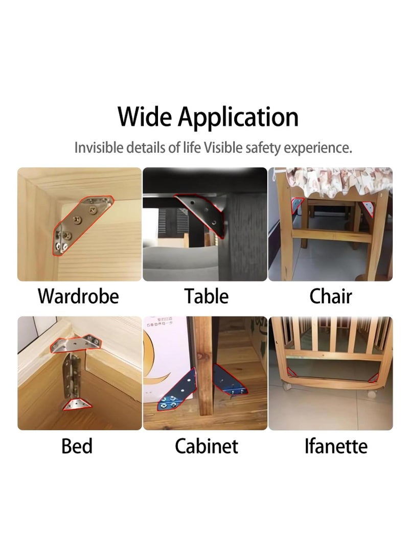 20Pcs Universal Stainless Steel Furniture Corner Connector, Trapeziform Brackets, Corner Braces, Corner Bracket for Wood, Shelf Supports, Shelving Brackets Heavy Duty - Image 2