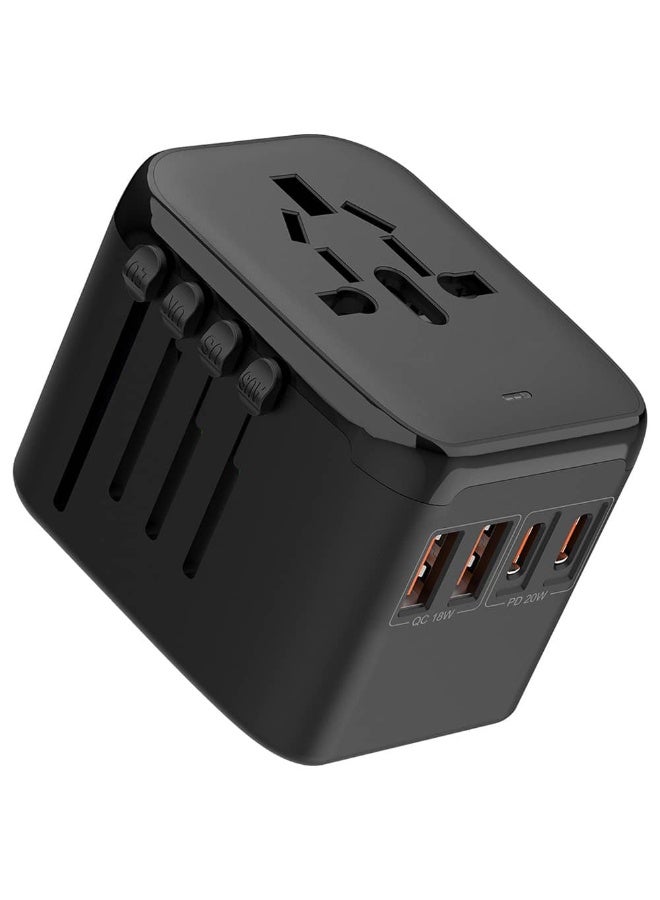 MaxGuard Universal Travel Adapter with USB Ports | International Plug Adapter | Compact & Portable Charger | Multi-Device Charging | Black - Image 1