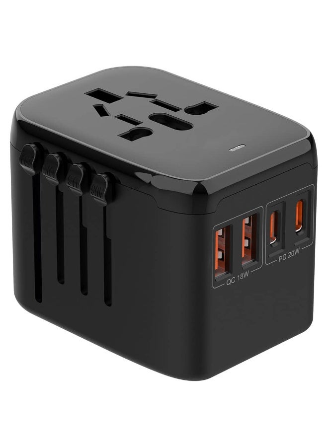 MaxGuard Universal Travel Adapter with USB Ports | International Plug Adapter | Compact & Portable Charger | Multi-Device Charging | Black - Image 2