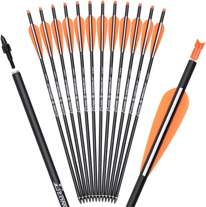 TY Archery Carbon Crossbow Bolts 16 18 20 Inch Hunting Archery Arrows with 4" Vanes Replaced Arrowhead Tip (Pack of 12) - Image 1