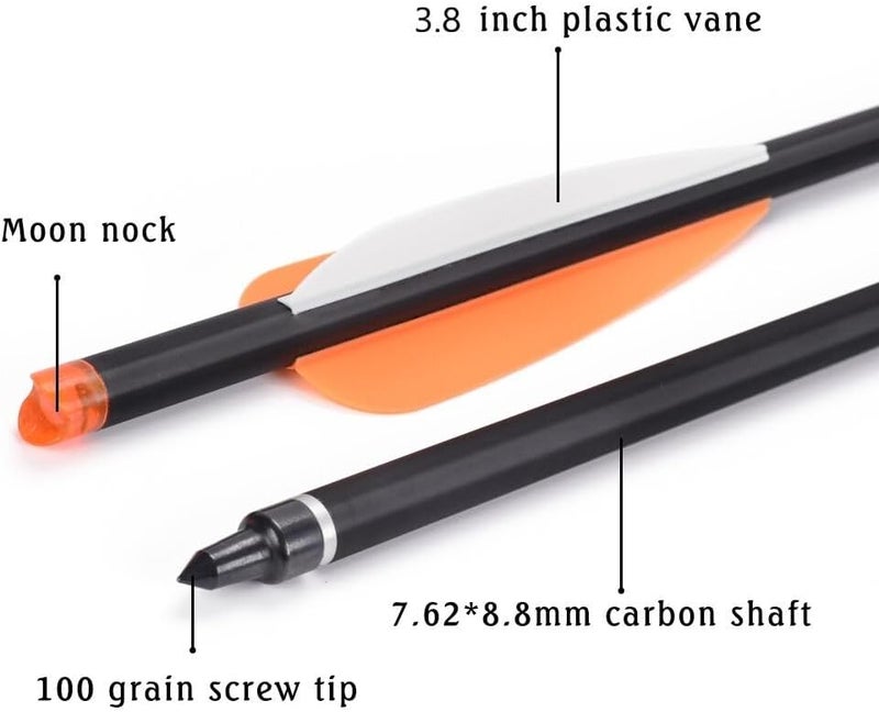 TY Archery Carbon Crossbow Bolts 16 18 20 Inch Hunting Archery Arrows with 4" Vanes Replaced Arrowhead Tip (Pack of 12) - Image 2