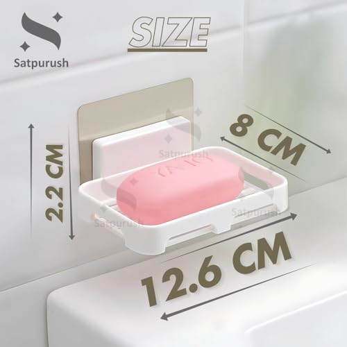 Satpurush Self-Adhesive Soap Holder for Bathroom (Pack of 2) Wall Mounted No-Drill Soap Stand with Water Drainage | Strong Sticker Plastic Soap Dish for Wash Basin & Kitchen (White) - Image 5