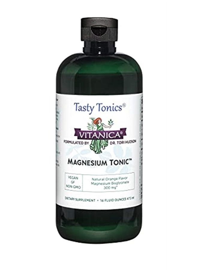 Vitanica Magnesium Tonic, Liquid Magnesium Bisglycinate Chelate 300 mg with Vitamin B6, Dr Formulated Supplement, Orange Flavor, Vegan, Gluten Free and Non-GMO,16 fl oz  - Image 1
