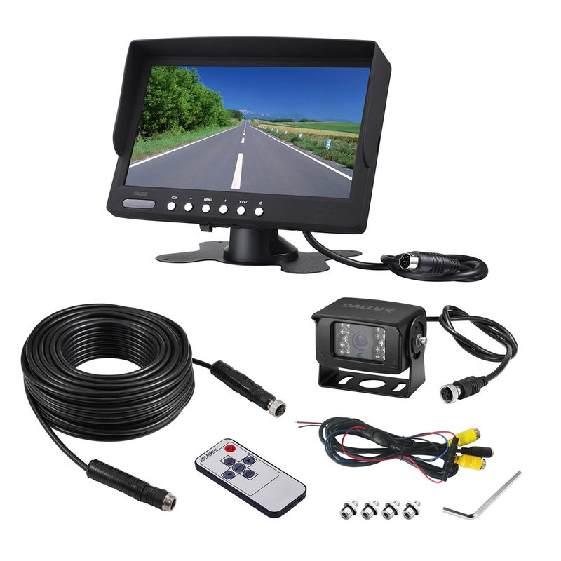 Generic DALLUX Heavy Duty Vehicle Truck Bus Backup Camera System,Waterproof night vision Rear View Camera with 7 inch Monitor+66ft 4 Pin Camera Cable for Bus Truck Van Trailer RV Campers(12V 24V)  - Image 1