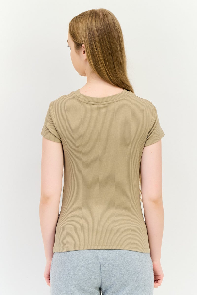 PUMA Women Sportswear Fit Embroidered Logo Outdoor T-Shirt, Taupe - Image 3