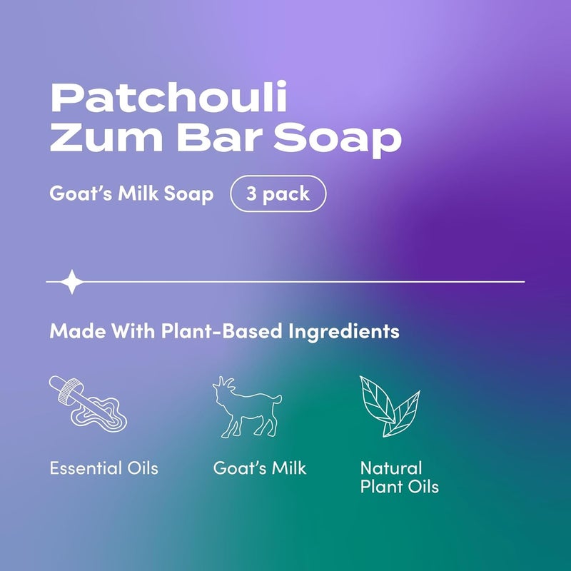 Indigo Wild Zum Bar Goat's Milk Soap - Earth and Sea Blends - Frankincense and Myrrh, Sea Salt, Patchouli-Orange, Cedar - 3 oz (4 Pack) - Image 2