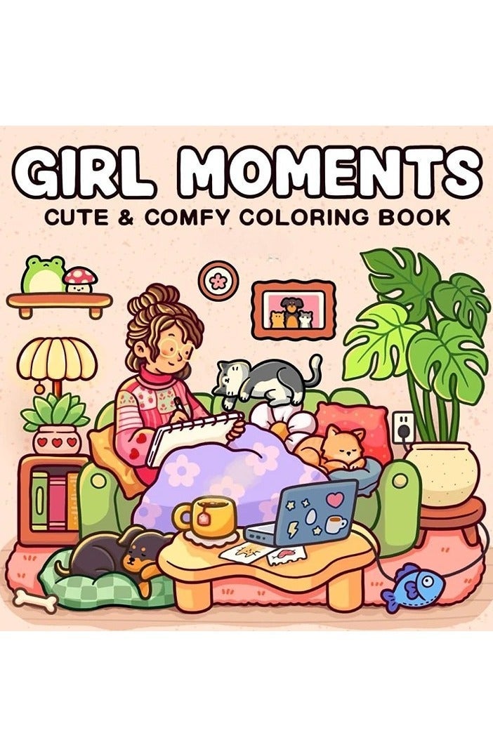 عام Girl Moments: A Stress-Relief Coloring Book for Adults & Teens - Cute & Cozy Daily Activities, Mindfulness Illustrations | Relaxing Anti-Anxiety Art Therapy (Cozy Spaces Collection) - Image 1