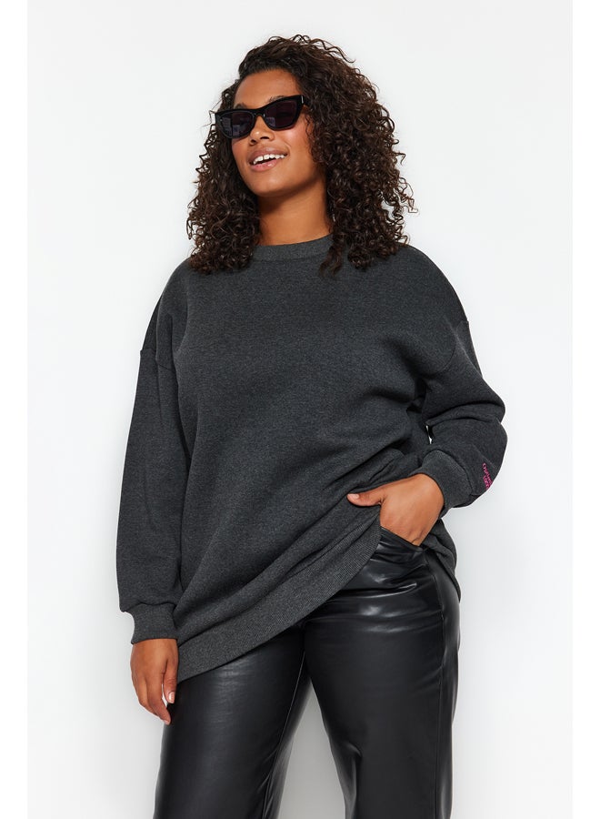 Anthracite Printed Back Wide Fit Knit Sweatshirt with Fleece Inside.