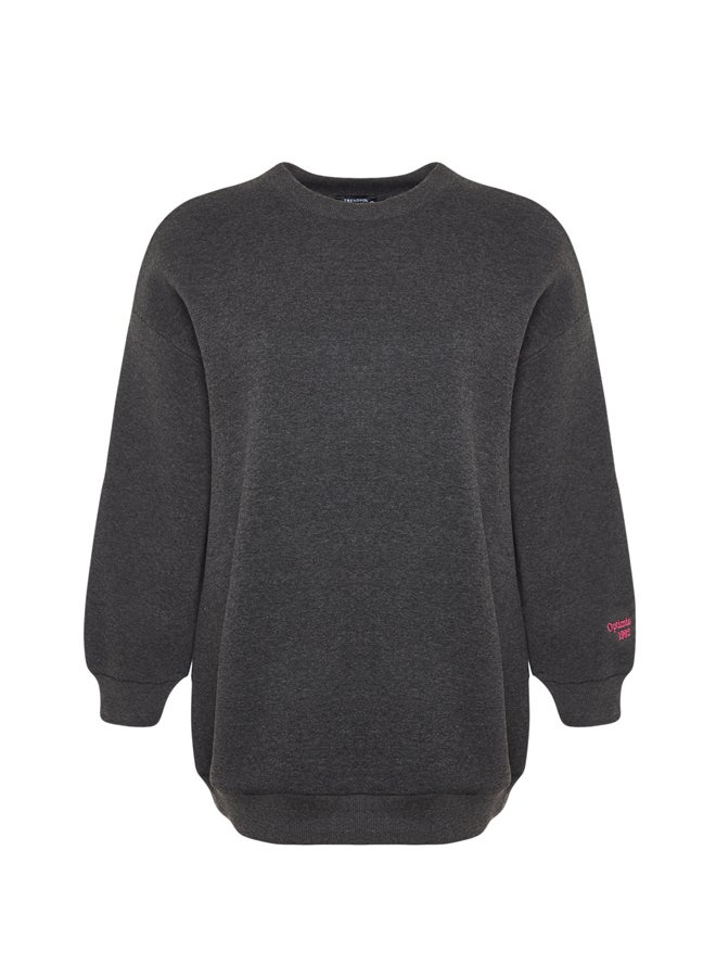 Anthracite Printed Back Wide Fit Knit Sweatshirt with Fleece Inside.