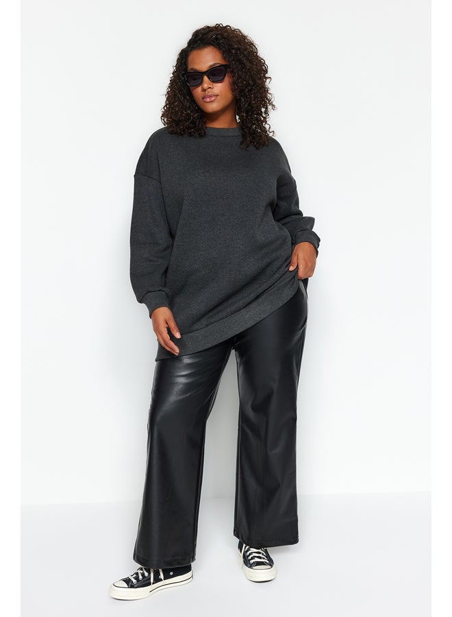 Anthracite Printed Back Wide Fit Knit Sweatshirt with Fleece Inside.