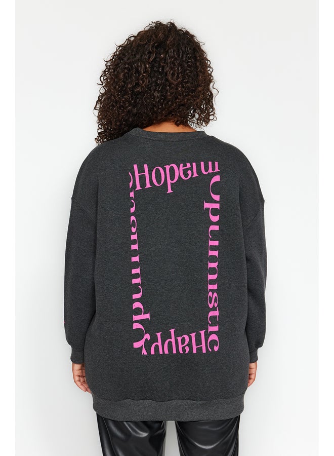 Anthracite Printed Back Wide Fit Knit Sweatshirt with Fleece Inside.