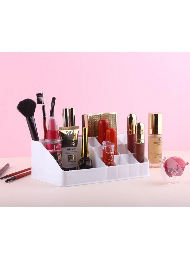 FINWARE Beauty, Cosmetic Display Cases, Plastic Makeup Brush Holder Organizer 16 Slot Cosmetics Storage Lipstick Holder for Desk, Dresser, Counter top,Desktop Storage Dressing Table Stand.(Pack Of 1, White) - Image 1