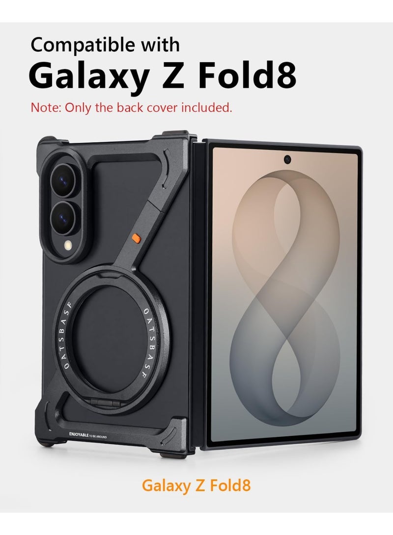 Oatsbasf for Samsung Galaxy Z Fold 8 Case, 360° Rotation Kickstand Aluminum Metal Frameless Design Bumper Cover, Black - Image 2
