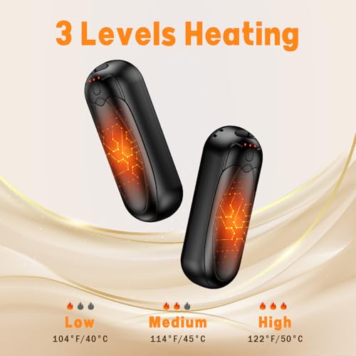 OUTJUT Hand Warmers Rechargeable 2 Pack, 2025 Upgraded Electric Portable Hand Warmers 7000mAh Electric Portable Pocket Heater with 3 Levels Warmth, Gift for Women Men, Black - Image 3