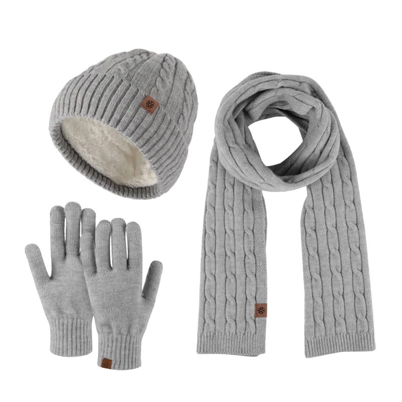 Gray Winter Hat Scarf Gloves and Earmuffs Set for Men and Women One Size - Image 2