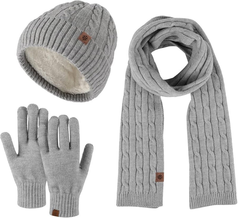 Gray Winter Hat Scarf Gloves and Earmuffs Set for Men and Women One Size - Image 1