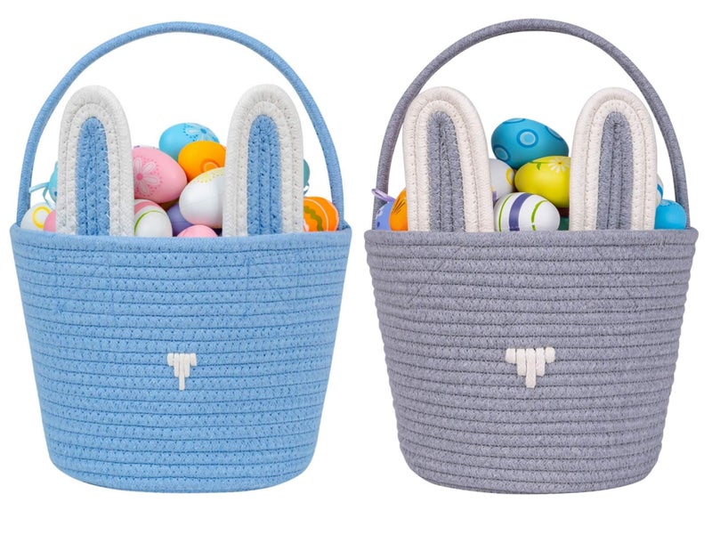 CubesLand Baby's First Easter Basket Set - 2-Piece Empty Easter Egg Hunt Basket for Boys & Girls, Cute Bunny Rabbit Buckets with Ears for Kids, Toddlers, Children - Image 1