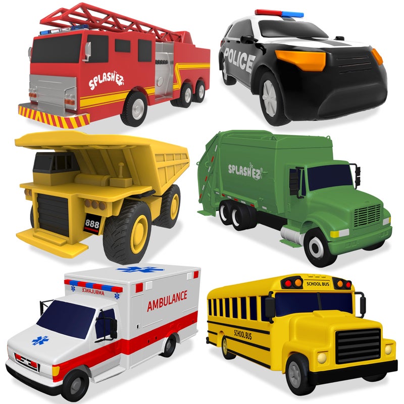 SplashEZ Mold Free 6 Cars Bath Toys for Kids Toddler Bath Toys with No Hole for Water Vehicles Set Ideal Size for Little Hands Safe Durable for Endless Tub Fun Great for Boys Girls Ages 0 - Image 2