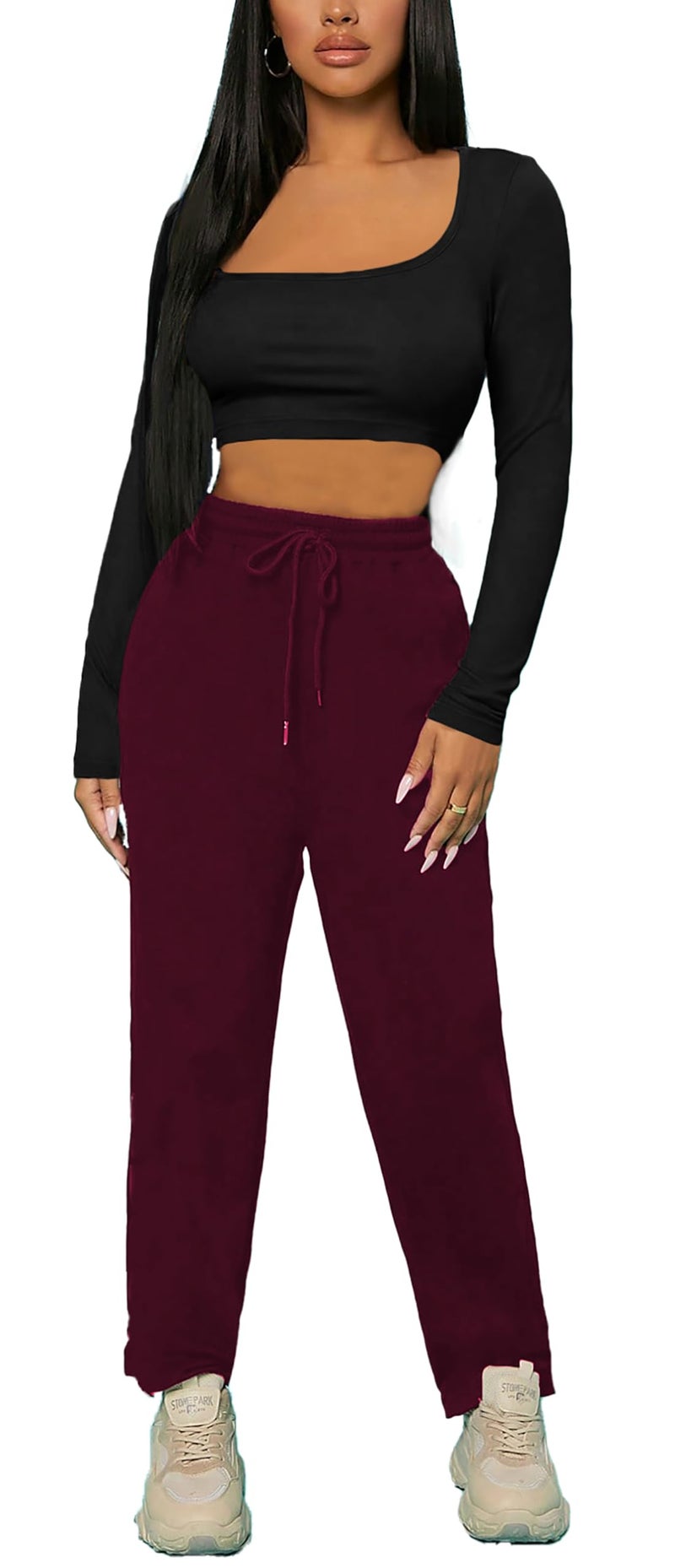 THE BLAZZE Women's Cotton Stylish Western Basic Solid Wear TV Oval Neck with Full/Long Sleeve Crop Top for Women L612 4174 (L, BLK) - Image 4
